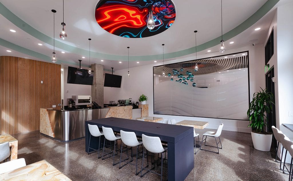 PureFyx Interior with beautiful ceiling and nice seating