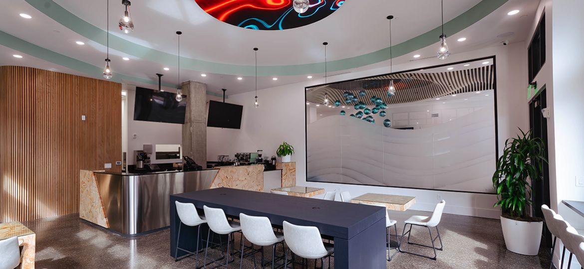 PureFyx Interior with beautiful ceiling and nice seating