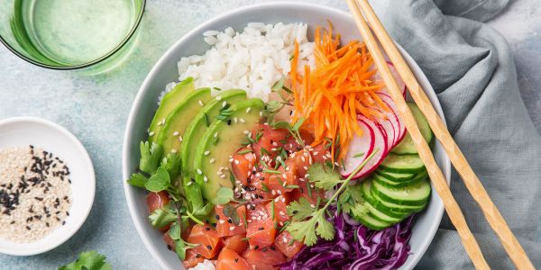 fresh and healthy salmon poke bowl