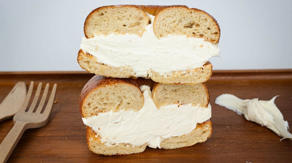 fresh bagel with cheese cheese stacked