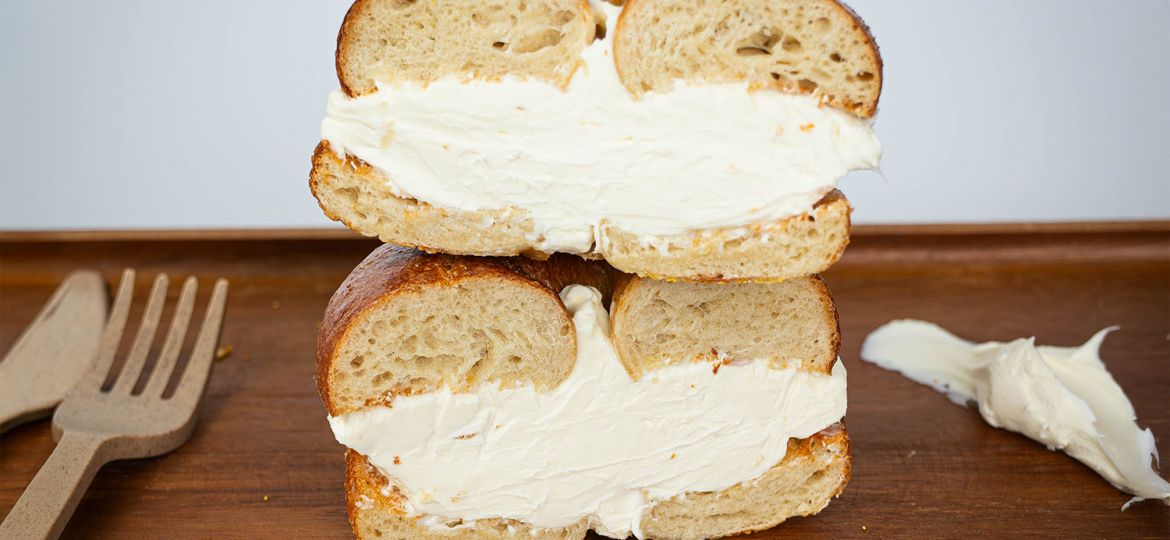 fresh bagel with cheese cheese stacked