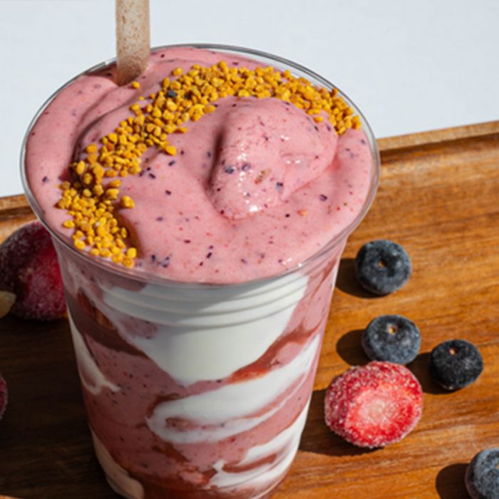 rejuvenate superfood smoothie with strawberry, blueberries, and healthy ingredients